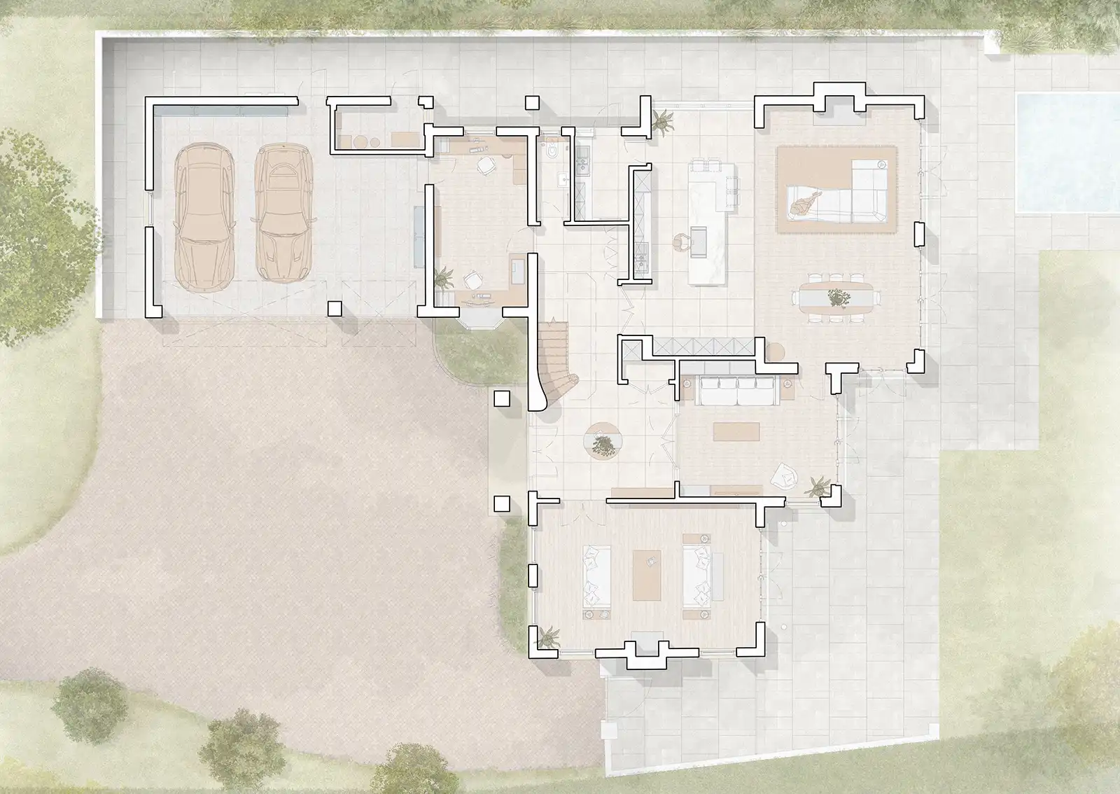 coloured ground floor plan