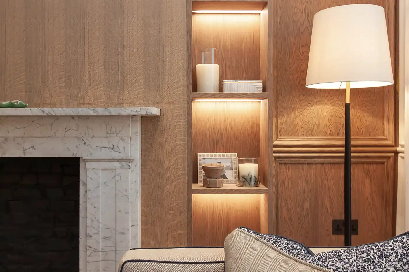 Open plan living area with integrated storage and natural light Westbourne Grove London